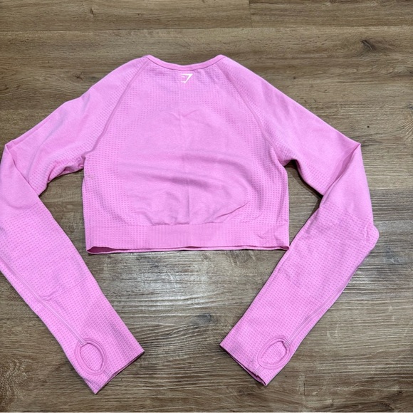 Gymshark Bubble Gum Light Pink Vital Seamless 2.0 Crop Top Long Sleeve Sz Medium - Picture 3 of 6
